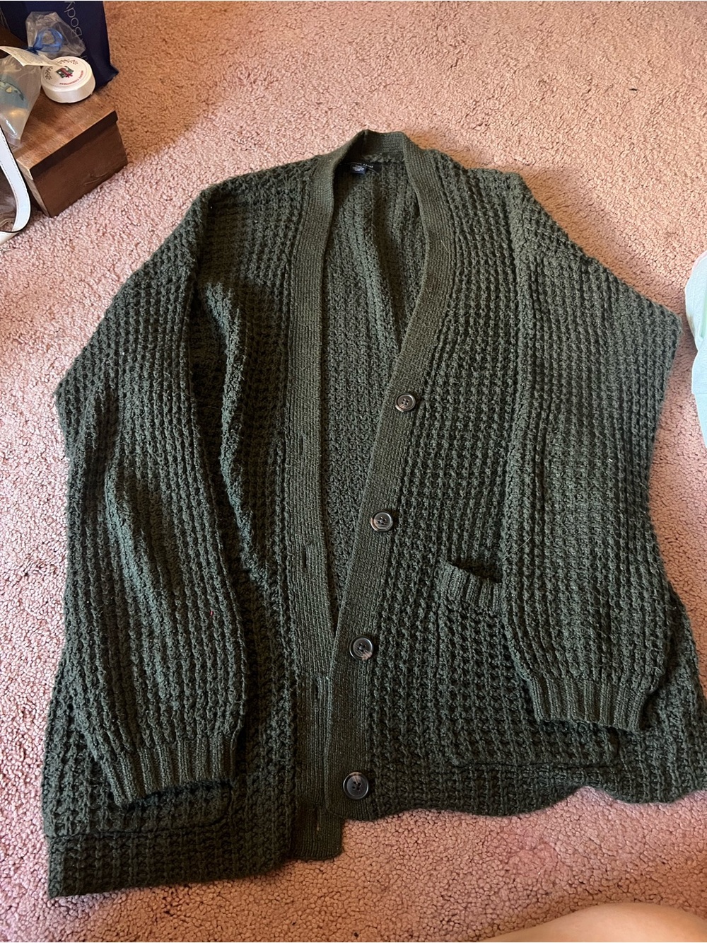 Women Chunky Knit Button Cardigan Sweater - Olive